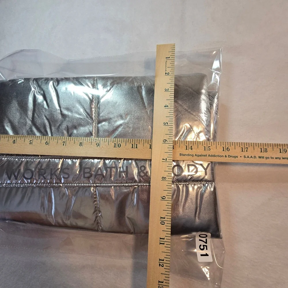 New Bath & Body Works Silver  Puffer Tote Bag 2024 Puffy Metallic Christmas Gift